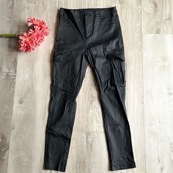 Chocolate Faux Black Leather Pants Leggings, Lined Medium - Picture 4 of 6